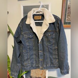 Wrangler Blue Denim Jacket with White Sherpa
